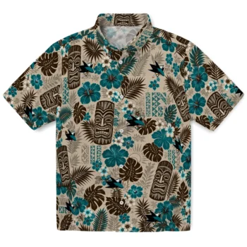 San Jose Sharks Hawaiian Shirt - Tiki Masks Warm Beige