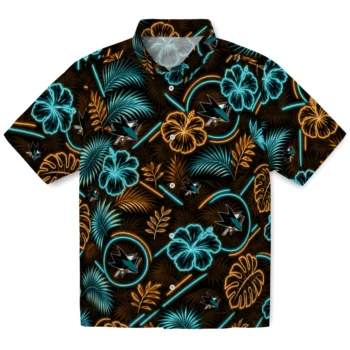 San Jose Sharks Hawaiian Shirt - Neon Florals Black