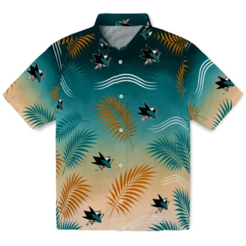 San Jose Sharks Hawaiian Shirt - Ombre Fronds Teal
