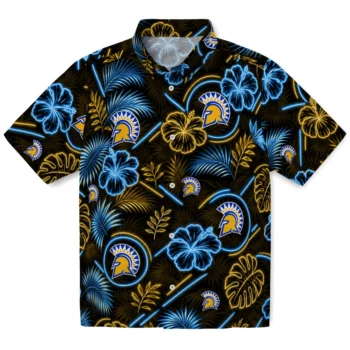 San Jose State Spartans Hawaiian Shirt - Neon Florals Black