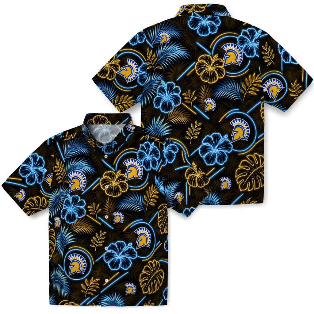 san-jose-state-spartans-hawaiian-shirt-custom-neon-florals-black-high-quality.webp
