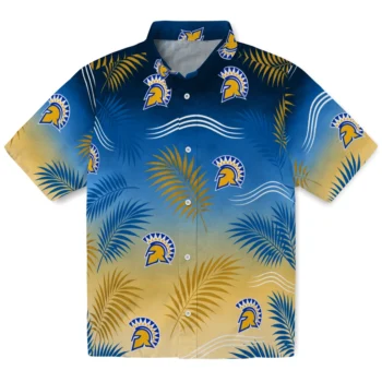 San Jose State Spartans Hawaiian Shirt - Ombre Fronds Blue