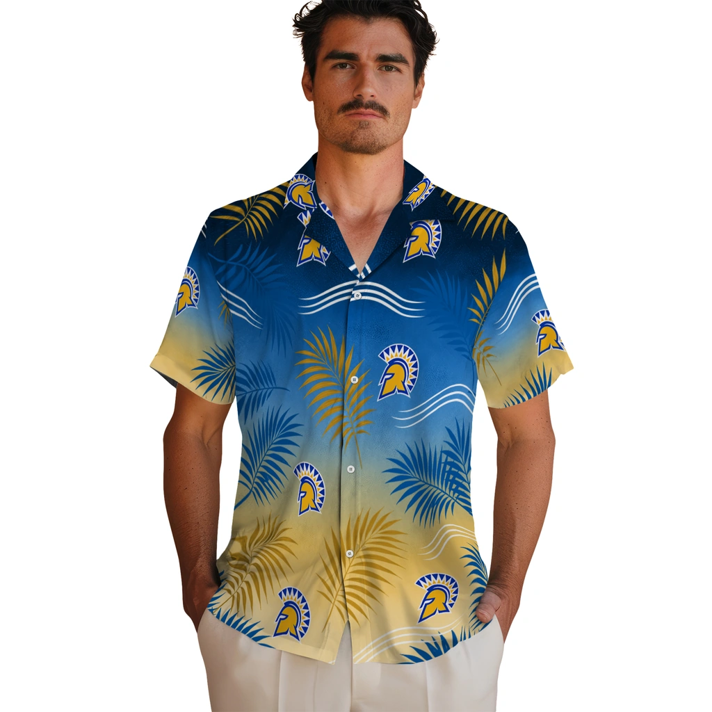 san-jose-state-spartans-hawaiian-shirt-custom-ombre-fronds-blue-fashion-forward.webp