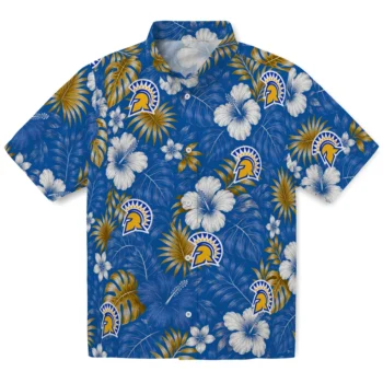 San Jose State Spartans Hawaiian Shirt - Hibiscus Monstera Blue