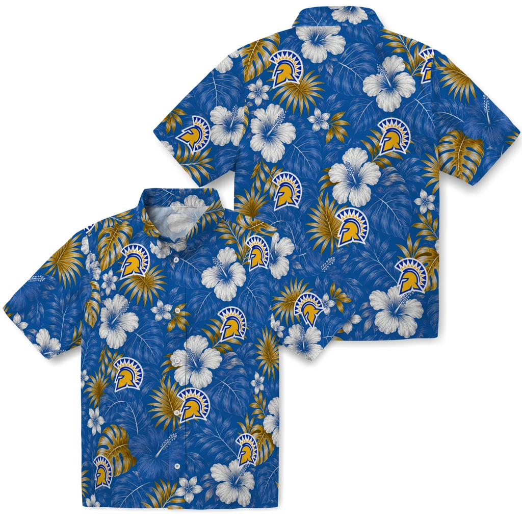 san-jose-state-spartans-hawaiian-shirt-customized-hibiscus-monstera-blue-high-quality.webp