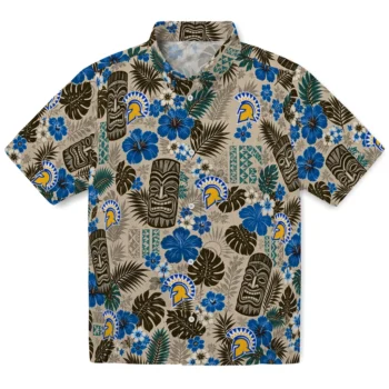 San Jose State Spartans Hawaiian Shirt - Tiki Masks Warm Beige
