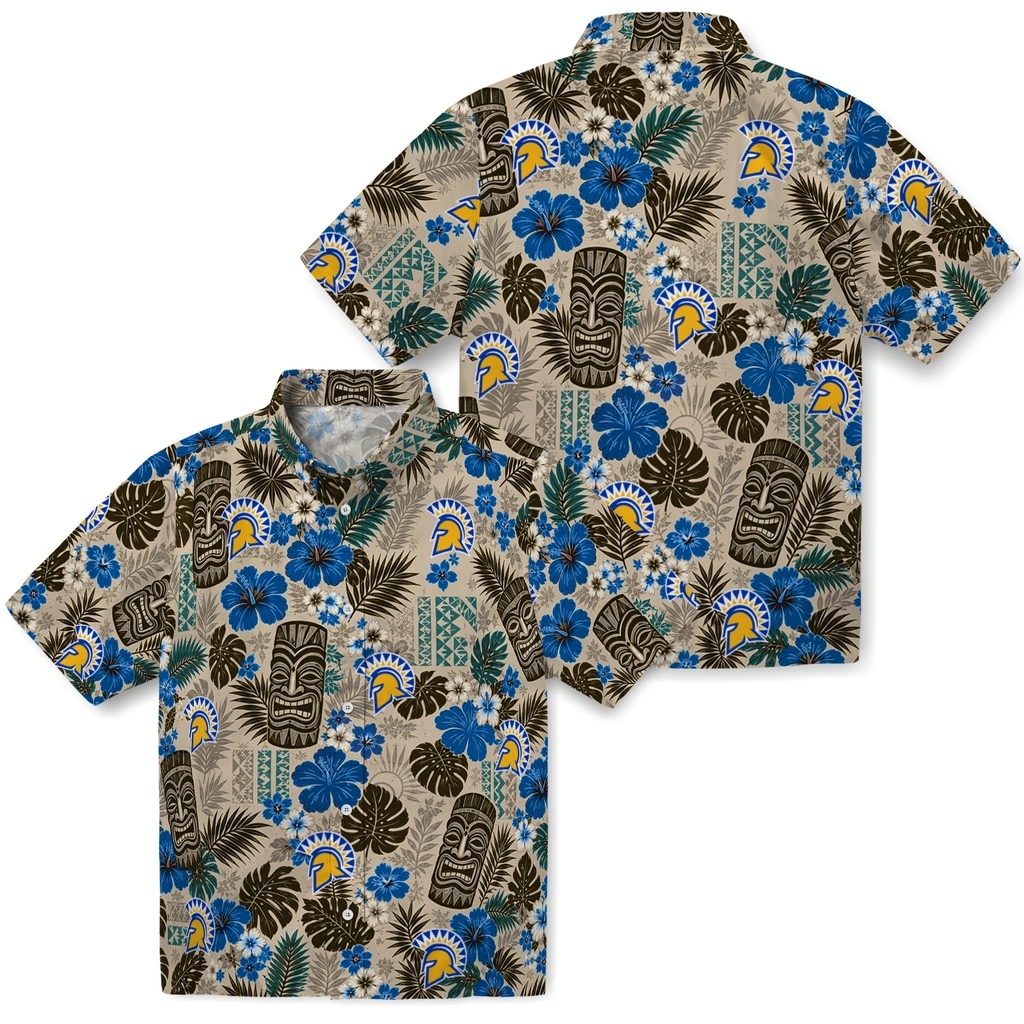 san-jose-state-spartans-hawaiian-shirt-customized-tiki-masks-warm-beige-high-quality.webp