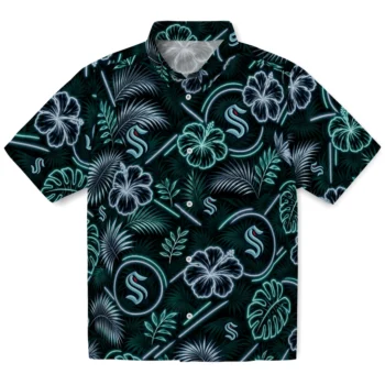 Seattle Kraken Hawaiian Shirt - Neon Florals Black