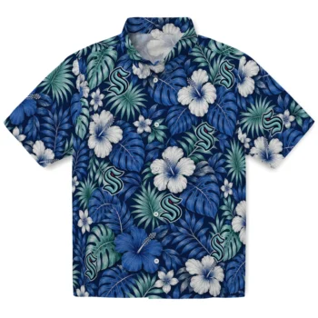 Seattle Kraken Hawaiian Shirt - Hibiscus Monstera Blue
