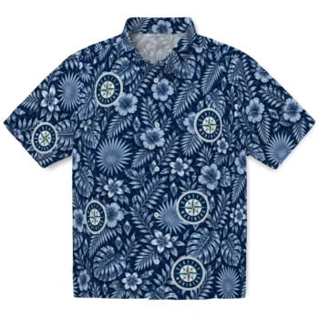 Seattle Mariners Hawaiian Shirt - Crystal Foliage Navy Blue