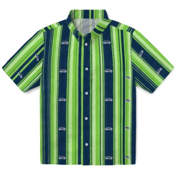 Seattle Seahawks Hawaiian Shirt - Distressed Stripes Blue Green