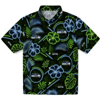 Seattle Seahawks Hawaiian Shirt - Neon Florals Black