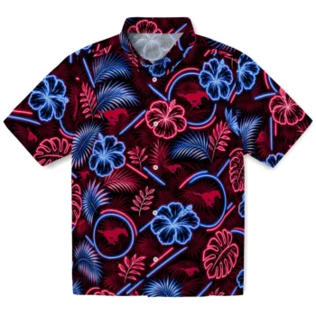 SMU Mustangs Hawaiian Shirt - Neon Florals Black