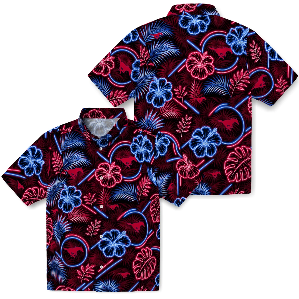 smu-mustangs-hawaiian-shirt-custom-neon-florals-black-high-quality.webp