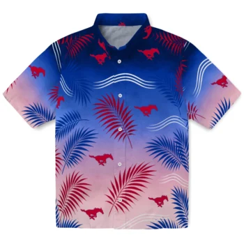 SMU Mustangs Hawaiian Shirt - Ombre Fronds Blue