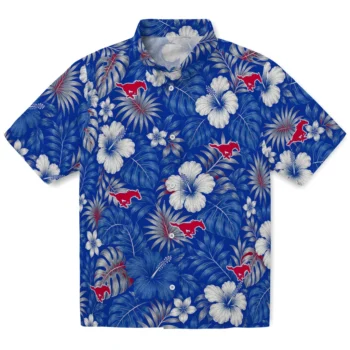 SMU Mustangs Hawaiian Shirt - Hibiscus Monstera Blue
