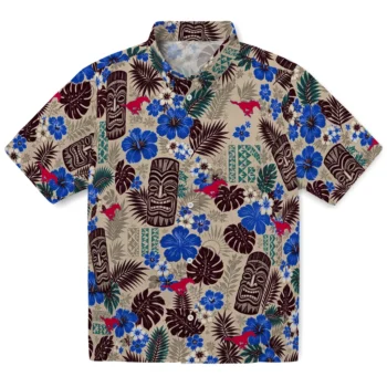 SMU Mustangs Hawaiian Shirt - Tiki Masks Warm Beige