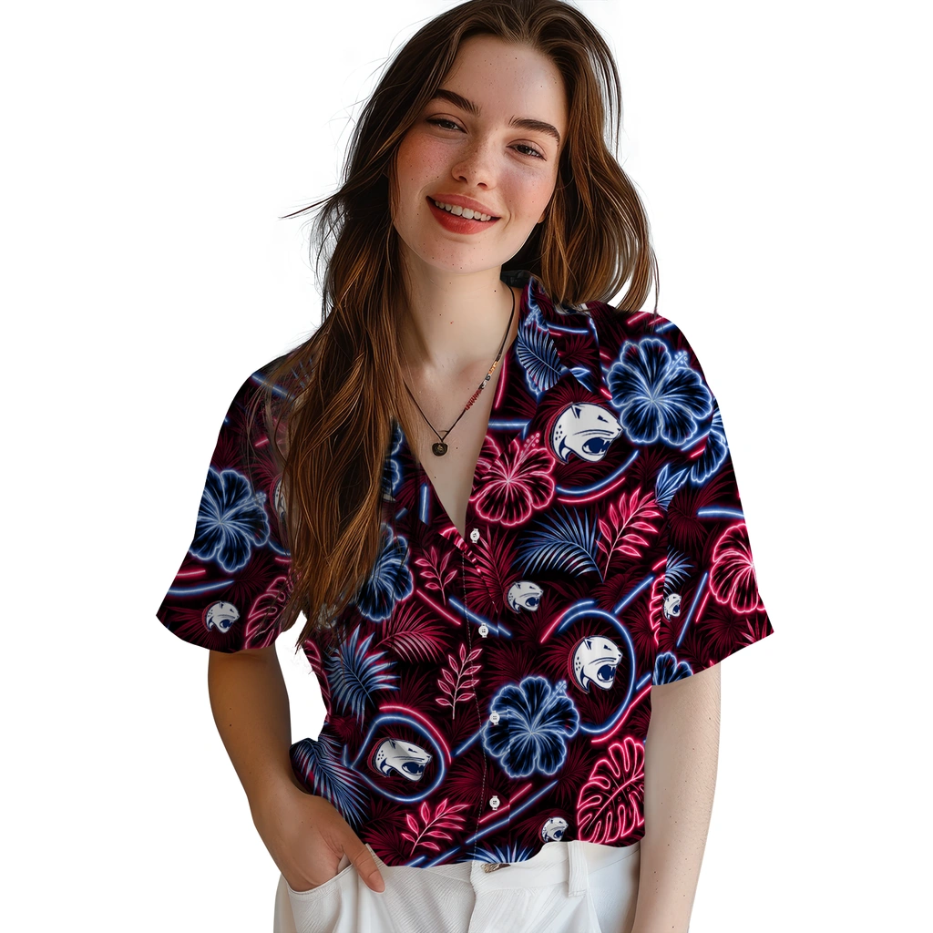 south-alabama-jaguars-hawaiian-shirt-personalized-neon-florals-black-latest-model.webp
