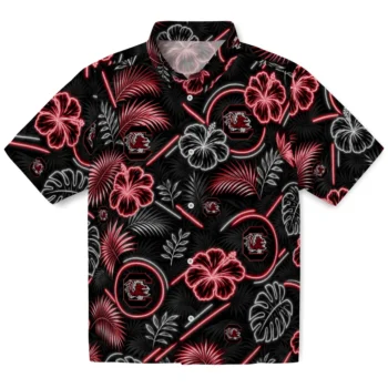 South Carolina Gamecocks Hawaiian Shirt - Neon Florals Black