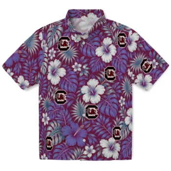 South Carolina Gamecocks Hawaiian Shirt - Hibiscus Monstera Garnet