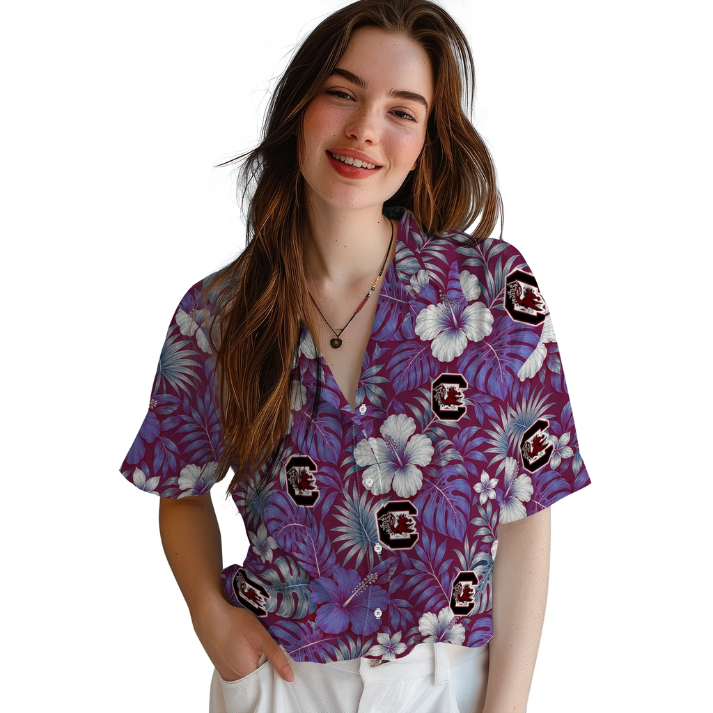 south-carolina-gamecocks-hawaiian-shirt-customized-hibiscus-monstera-garnet-latest-model.webp