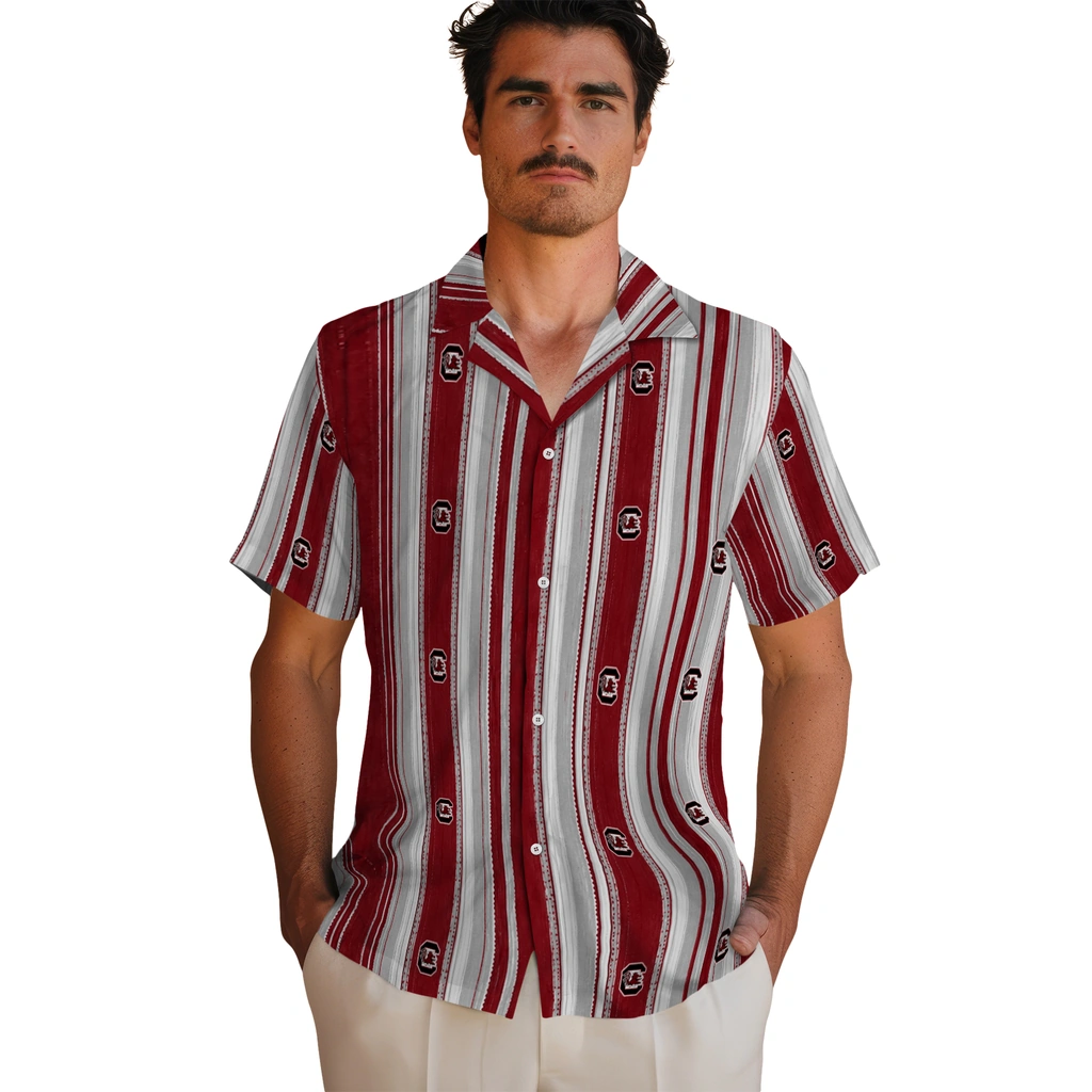 south-carolina-gamecocks-hawaiian-shirt-personalized-distressed-stripes-garnet-black-fashion-forward.webp