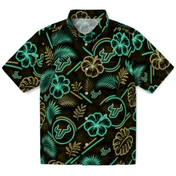 South Florida Bulls Hawaiian Shirt - Neon Florals Black