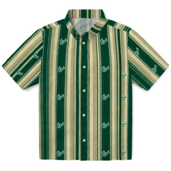 South Florida Bulls Hawaiian Shirt - Distressed Stripes Green Gold