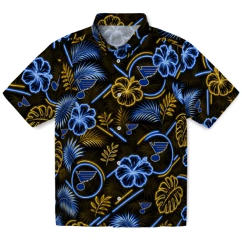 St. Louis Blues Hawaiian Shirt - Neon Florals Black