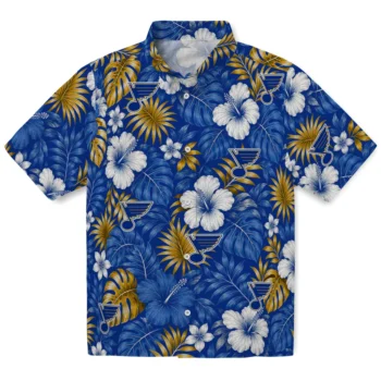St. Louis Blues Hawaiian Shirt - Hibiscus Monstera Blue