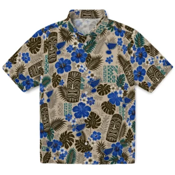 St. Louis Blues Hawaiian Shirt - Tiki Masks Warm Beige