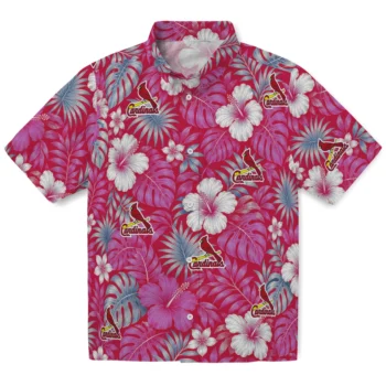 St. Louis Cardinals Hawaiian Shirt - Hibiscus Monstera Red