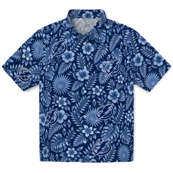 Tampa Bay Lightning Hawaiian Shirt - Crystal Foliage Blue