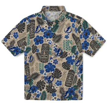 Tampa Bay Lightning Hawaiian Shirt - Tiki Masks Warm Beige