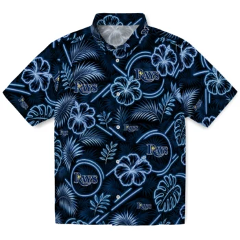 Tampa Bay Rays Hawaiian Shirt - Neon Florals Black