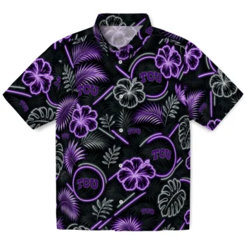 TCU Horned Frogs Hawaiian Shirt - Neon Florals Black