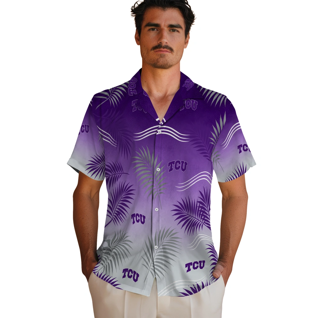 tcu-horned-frogs-hawaiian-shirt-customized-ombre-fronds-purple-fashion-forward.webp