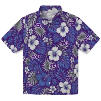 TCU Horned Frogs Hawaiian Shirt - Hibiscus Monstera Purple