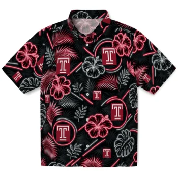 Temple Owls Hawaiian Shirt - Neon Florals Black