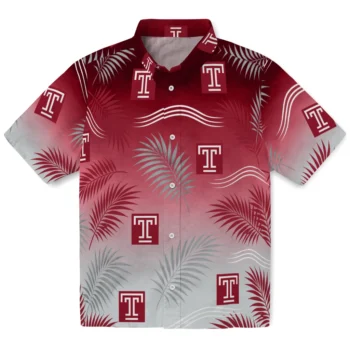 Temple Owls Hawaiian Shirt - Ombre Fronds Red