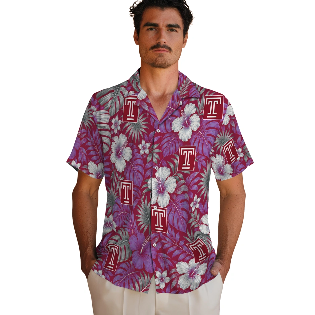 temple-owls-hawaiian-shirt-personalized-hibiscus-monstera-red-fashion-forward.webp