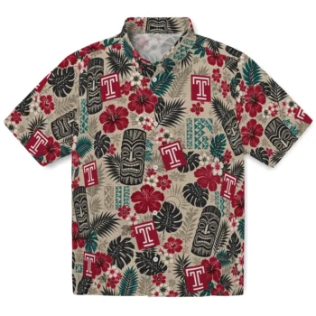 Temple Owls Hawaiian Shirt - Tiki Masks Warm Beige