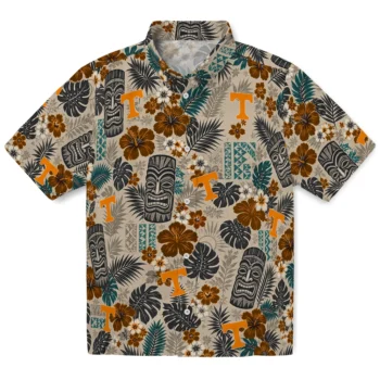 Tennessee Volunteers Hawaiian Shirt - Tiki Masks Warm Beige