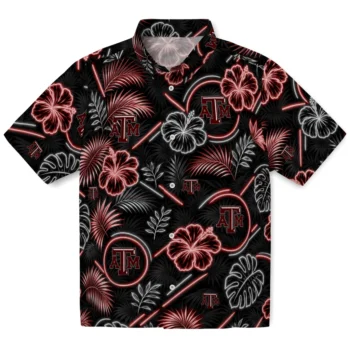 Texas A&M Aggies Hawaiian Shirt - Neon Florals Black
