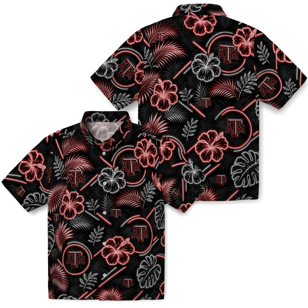texas-am-aggies-hawaiian-shirt-custom-neon-florals-black-high-quality.webp