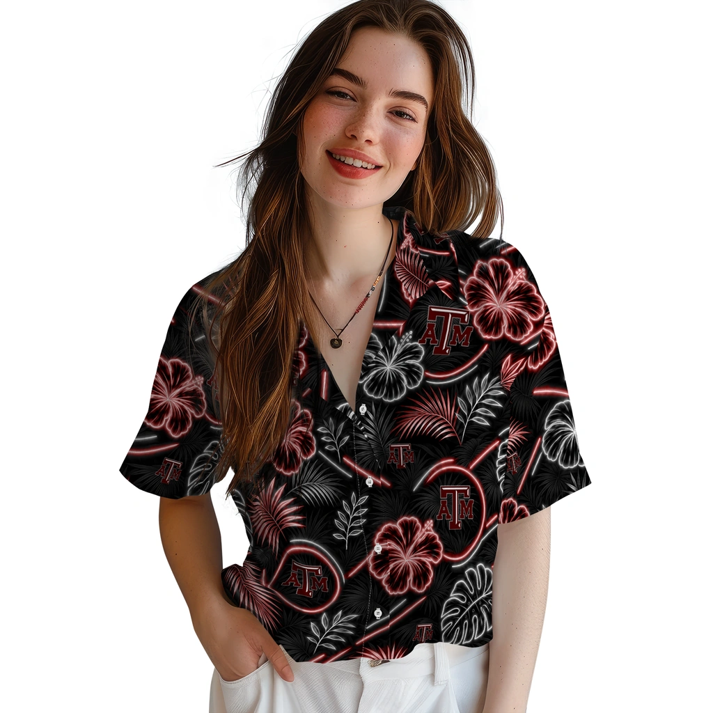 texas-am-aggies-hawaiian-shirt-custom-neon-florals-black-latest-model.webp