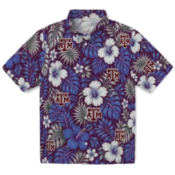 Texas A&M Aggies Hawaiian Shirt - Hibiscus Monstera Maroon