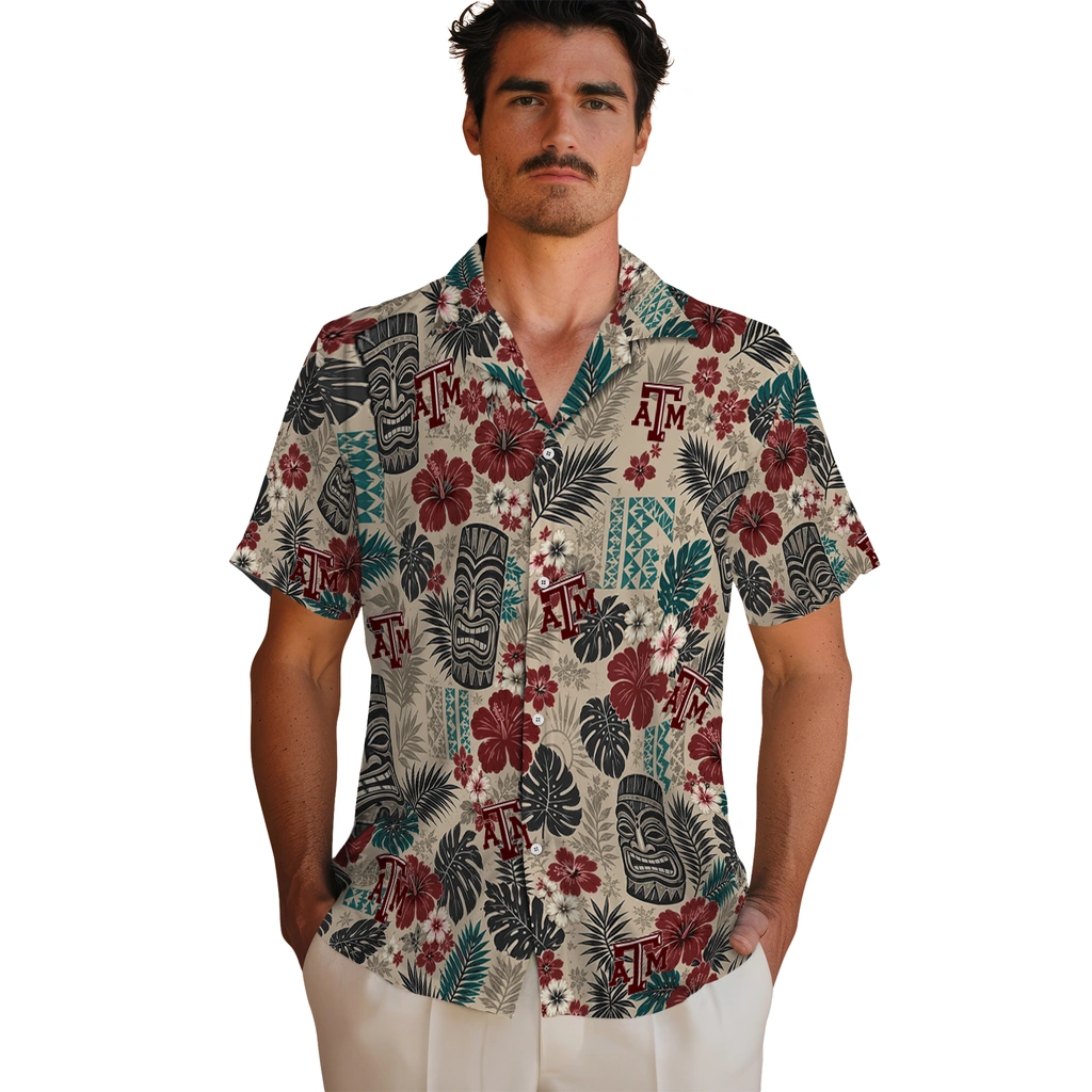 texas-am-aggies-hawaiian-shirt-customized-tiki-masks-warm-beige-fashion-forward.webp