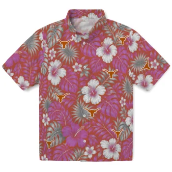 Texas Longhorns Hawaiian Shirt - Hibiscus Monstera Orange