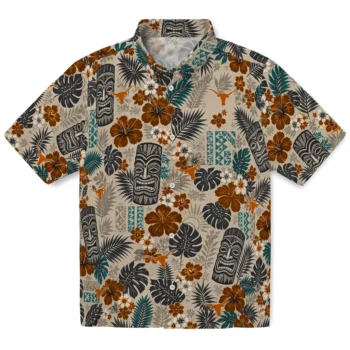 Texas Longhorns Hawaiian Shirt - Tiki Masks Warm Beige